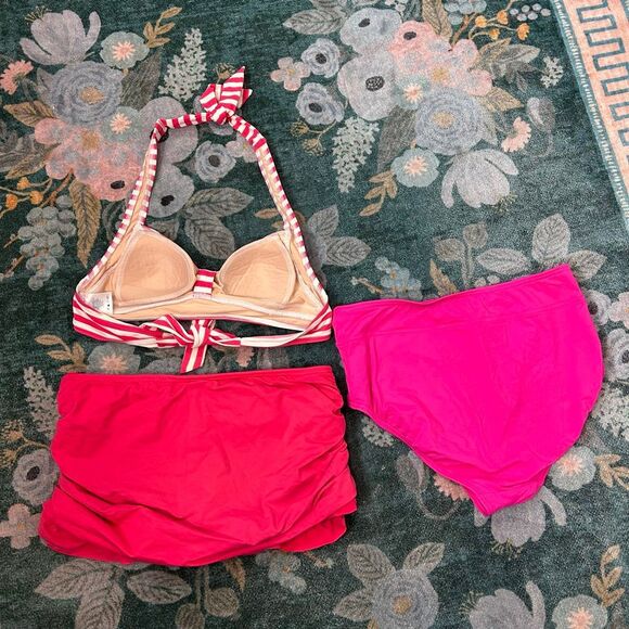 Lands’ End Bikini Swimsuit Skirt Skort Bottoms Pink Stripe Bathing Suit 6 4 Swim - Picture 9 of 13